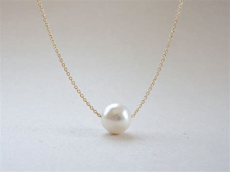 Single Pearl Necklace Floating Pearl Necklace Bridal Pearl