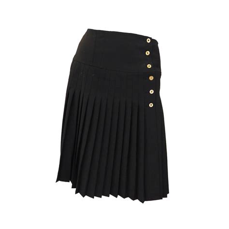 Black Chanel Pleated Skirt With Gold Logo Buttons For Sale At 1stdibs