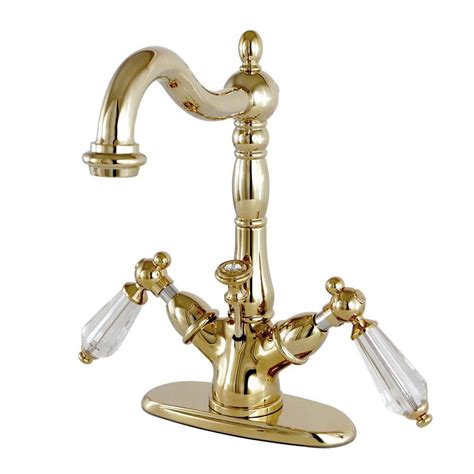 Kingston Brass Victorian Crystal Single Hole 2 Handle Bathroom Faucet In Polished Brass