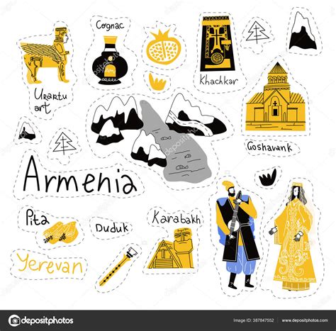 Armenia Icons Set Stickers Erevan Journey Travel Landmark Symbols ...