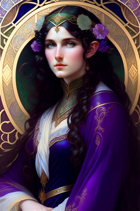 Lexica Portrait Of A Young Elf Woman With Pale Skin Green Eyes Long Curly Voluminous Black