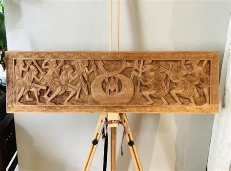 BAS RELIEF ART Africain époque XXe panneau de bois massif sculpté de