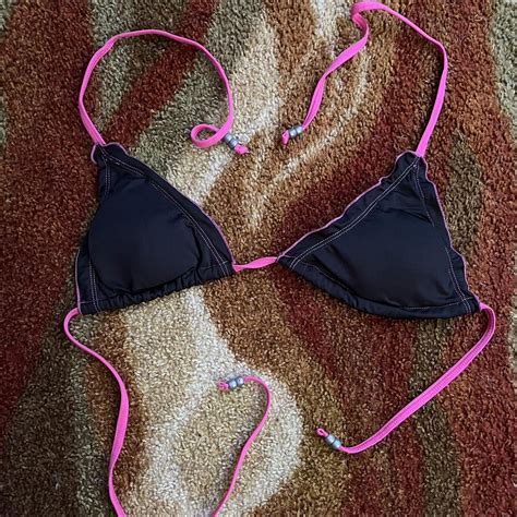 Y2k Black Hot Pink Bikini Top Adjustable Hot Depop