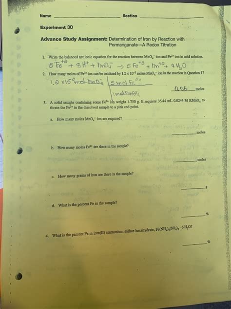 Solved Name Section Experiment 30 Advance Study Assignment: | Chegg.com