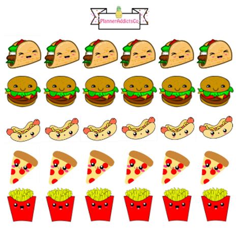 Kawaii Fast Food Planner Stickers Taco Burger Hotdog - Etsy