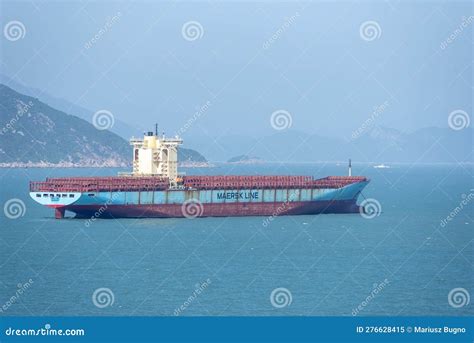 Maersk Owned Cargo Container Ship Sailing Through The Ocean Editorial