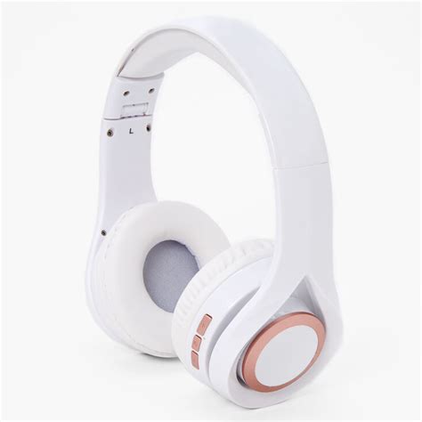 white rose gold bluetooth headphones claires