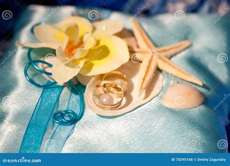 Wedding Rings On The Shells And Starfish Stock Photo Image Of Foliage