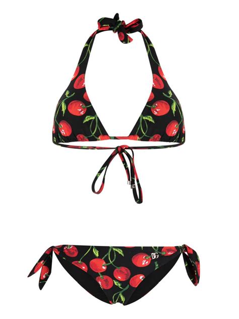 Dolce Gabbana Cherry Print Bikini Set Black Editorialist