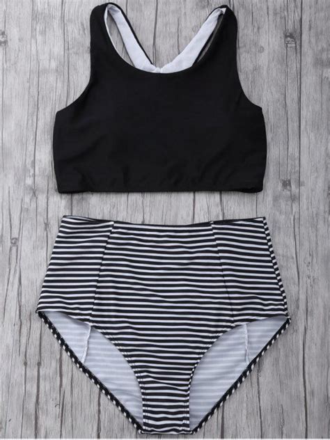 29 OFF 2021 Striped High Waisted Bikini Set In BLACK ZAFUL
