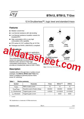 Btb Brg Datasheet Pdf Stmicroelectronics