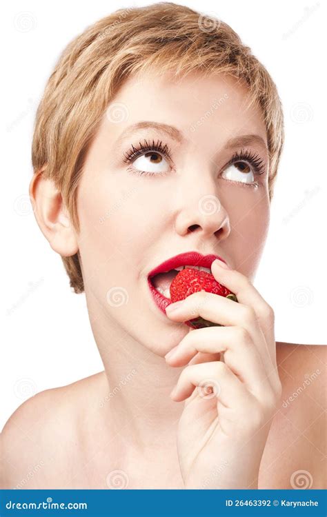 Blonde Eats Strawberries Stock Photo Image Of Mouth 26463392