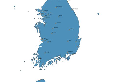 Map of South Korea With Cities SVG Vector - Cities Map