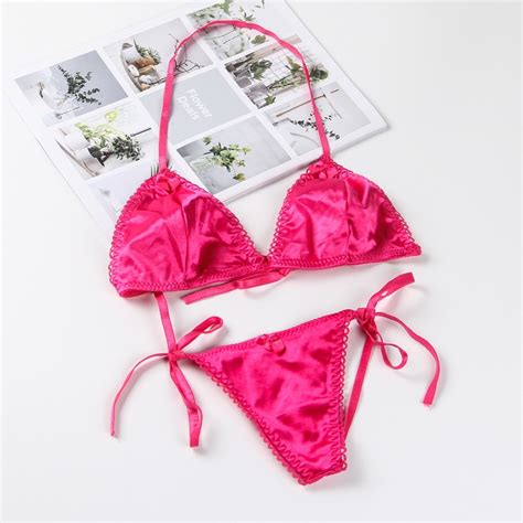 Jual Sexy Lingerie Set Bra Dan Thong Tali Satin Bikini Mini Malam B Shopee Indonesia