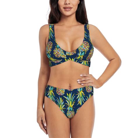 Rocae Colorful Pineapples For Bikini Set For Women Two Piece Sexy High
