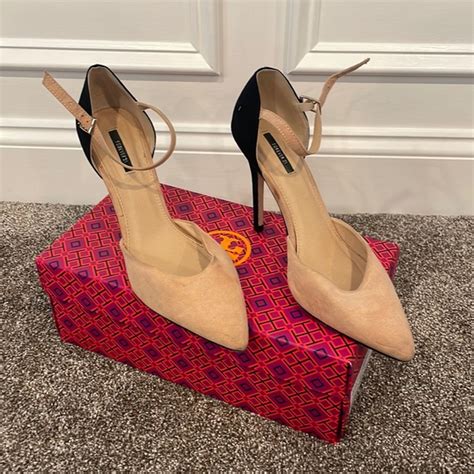 Forever 21 Shoes Forever 2 Nude And Black Suede Stilettos With Ankle Strap Poshmark