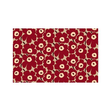 Marimekko Pieni Unikko Red Pink Beige Acrylic Coated Cotton Fabric