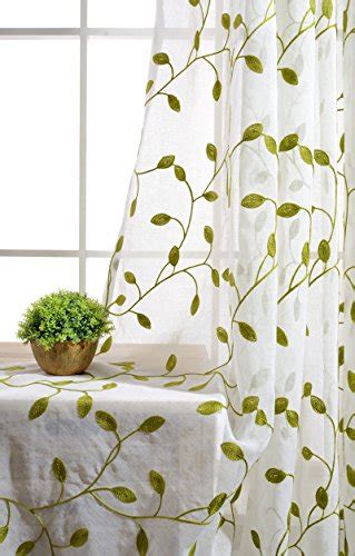 Tiyana Ivy Leaf Embroidered Sheer Panel 84 Inch Long Window Crushed Gauze Room Curtain Voile