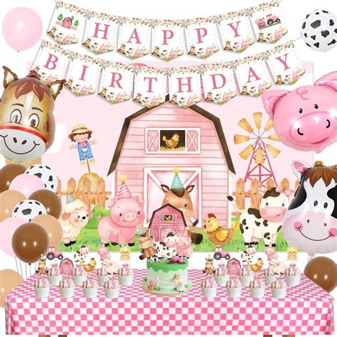Pink Farm Birthday Party Decorations For Girls Farm Barnyard Happy