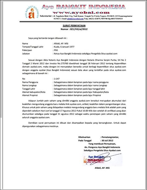 Contoh Surat Perjanjian Pembagian Saham Perusahaan Surat Permohonan