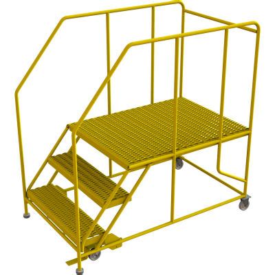 3 Step Mobile Work Platform 36"W x 48"L, 36" Handrails, Safety Yellow ...