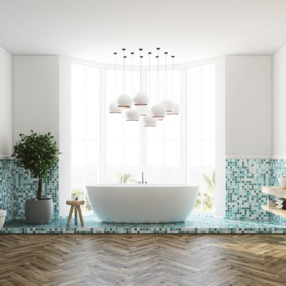 White And Green Tiles Bathroom Interior With A Large Window Vialog