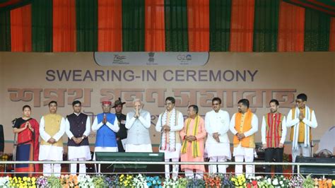 Bjps Manik Saha Takes Oath As Tripura Chief Minister For 2nd Time Eight Ministers Sworn In