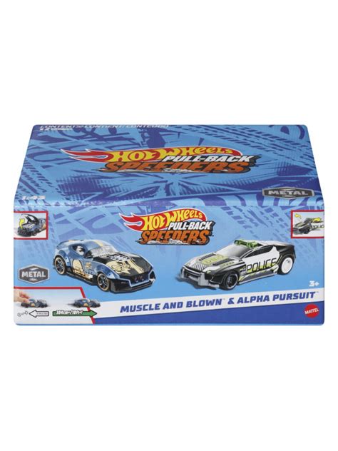 HOT WHEELS SET 2 MASINUTE METALICE PULL BACK MUSCLE AND BLOWN SI ALPHA PURSUIT 1 43