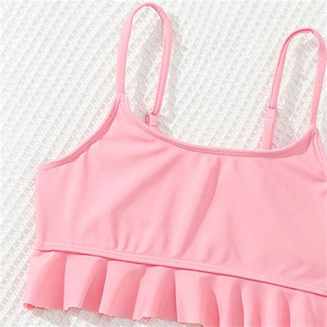 Akiihool Girls Piece V Neck Bikini Set Sport Swimsuit For Beach Kid Bathing Suit Pink