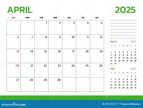April 2025 Year- Calendar 2025 Template, Desk Calendar 2025 Year, Week