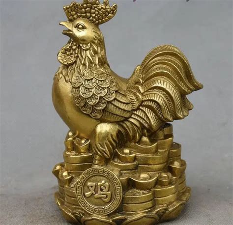 Chinese Folk FengShui Brass Sculpture Wealth Treasure Zodiac Cock