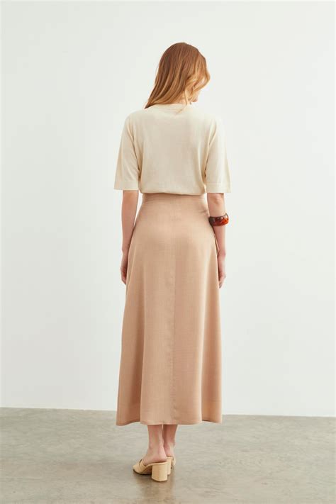 Cep Detaylı Uzun Nude Etek ETK 0142 Zühre