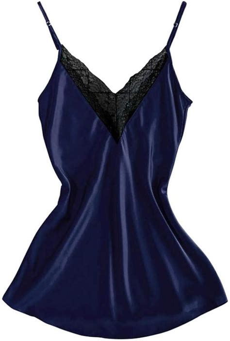sous vêtements en Cuir sexyWomen Lace Satin Silk Sleepwear V Neck Sexy Lingerie Nightgown Plus