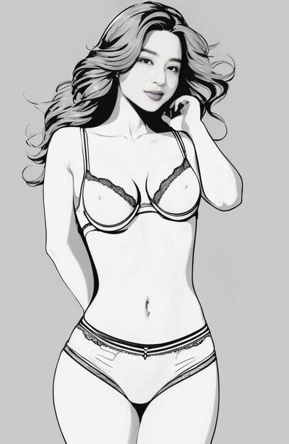 A Drawing Of A Woman With A Bikini On Her Bottom Premium AI Generated Image