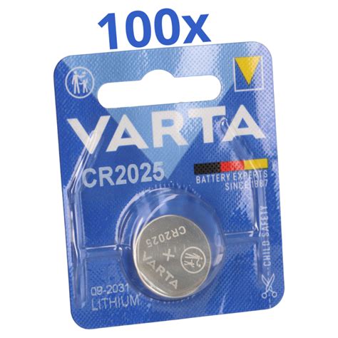 100x VARTA CR 2025 CR2025 Lithium Knopfzelle 3V 1er Blister