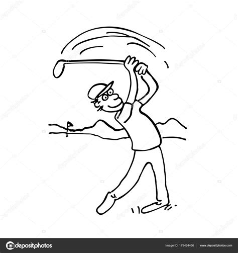 A vector illustration of cartoon man winding up for his golf swing ...