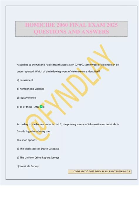HOMICIDE 2060 FINAL EXAM 2025 QUESTIONS AND ANSWERS - HOMICIDE 2060