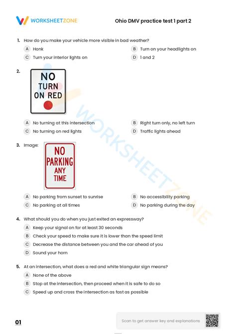 Free Printable Ohio DMV Practice Test 1 Part 2 Worksheet