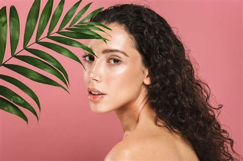 Premium Photo Beauty Photo Of Half Naked Adorable Woman With Long Hair Holding Green Leaf