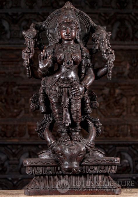 Hand Carved Neem Wood Narayani Vishnu Durga Sculpture Standing On