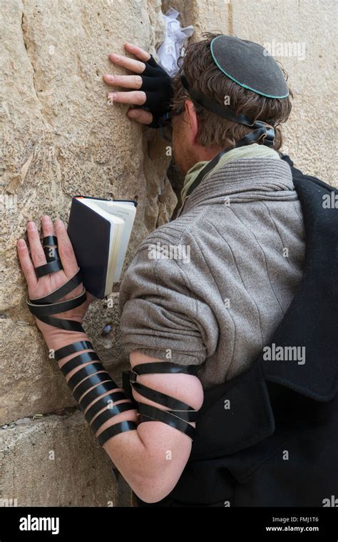 jew  phylacteries praying   western wall jerusalem  city
