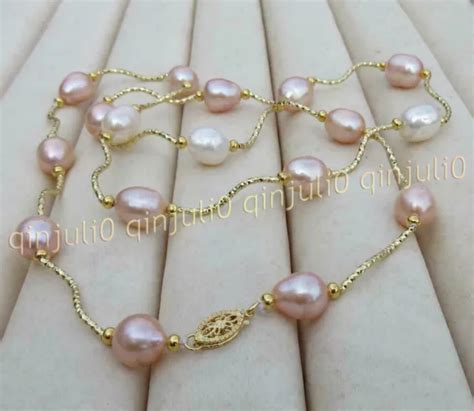 Collana Perline Perline Di Riso Barocco Naturale Mm Bianco Rosa