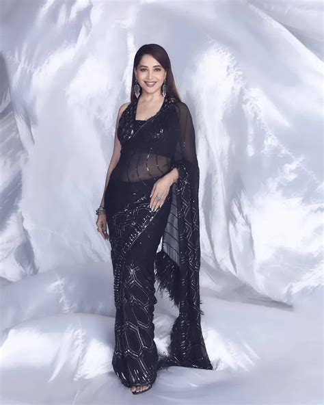 Stunning Hot Photos Of Madhuri Dixit Proving She Loves Black Saree
