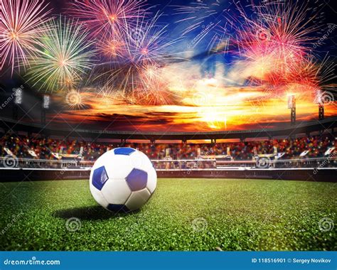 Fireworks Over Soccer Stadium As Final Win Game Stock Image Image Of