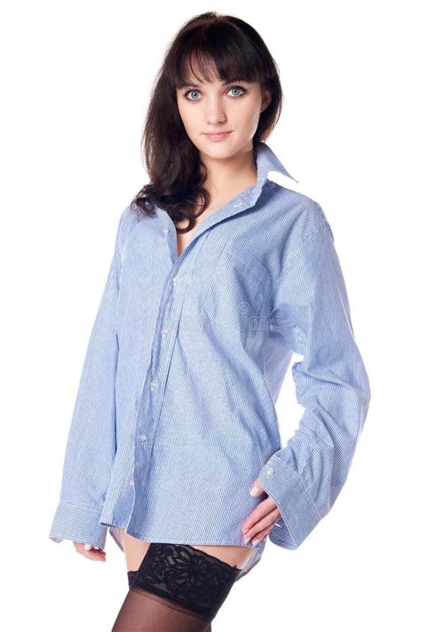 Half Naked Beautiful Girl In Shirt And Stockings Stock Photo Image Of Naked Beautiful