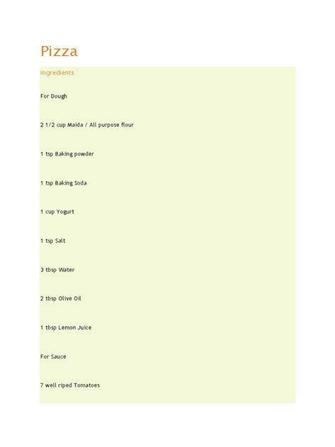 Pizza Ingredients Pdf Pizza Capsicum