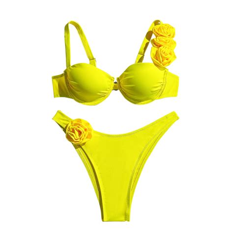 Oplxuo 3D Flower High Waisted Bikini Sets For Women Sexy Underwire Padded Two Piece Swimsuits