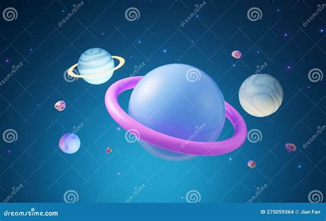 Cartoon Style Planet In The Outer Space 3d Rendering Stock