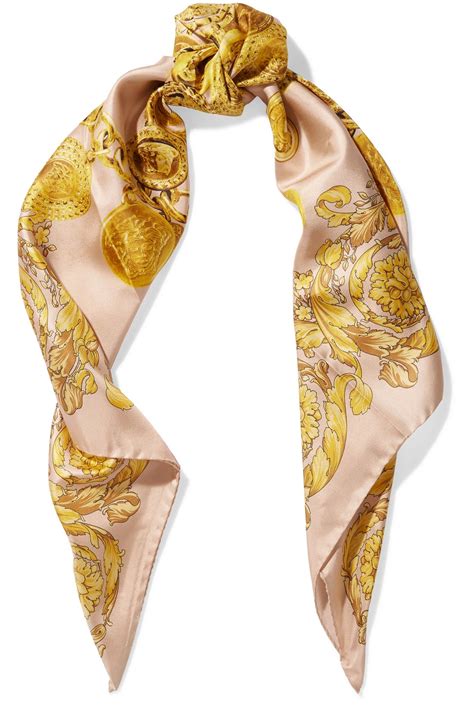 Versace Printed Silk Satin Scarf In Natural Lyst