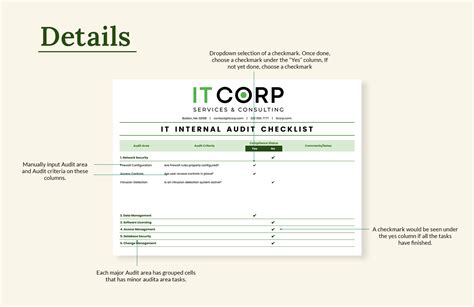 IT Internal Audit Checklist Sheet Template in Excel, Google Sheets - Download | Template.net